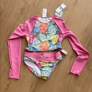 ROXY Kids' Pink Floral Long Sleeve Swim Set